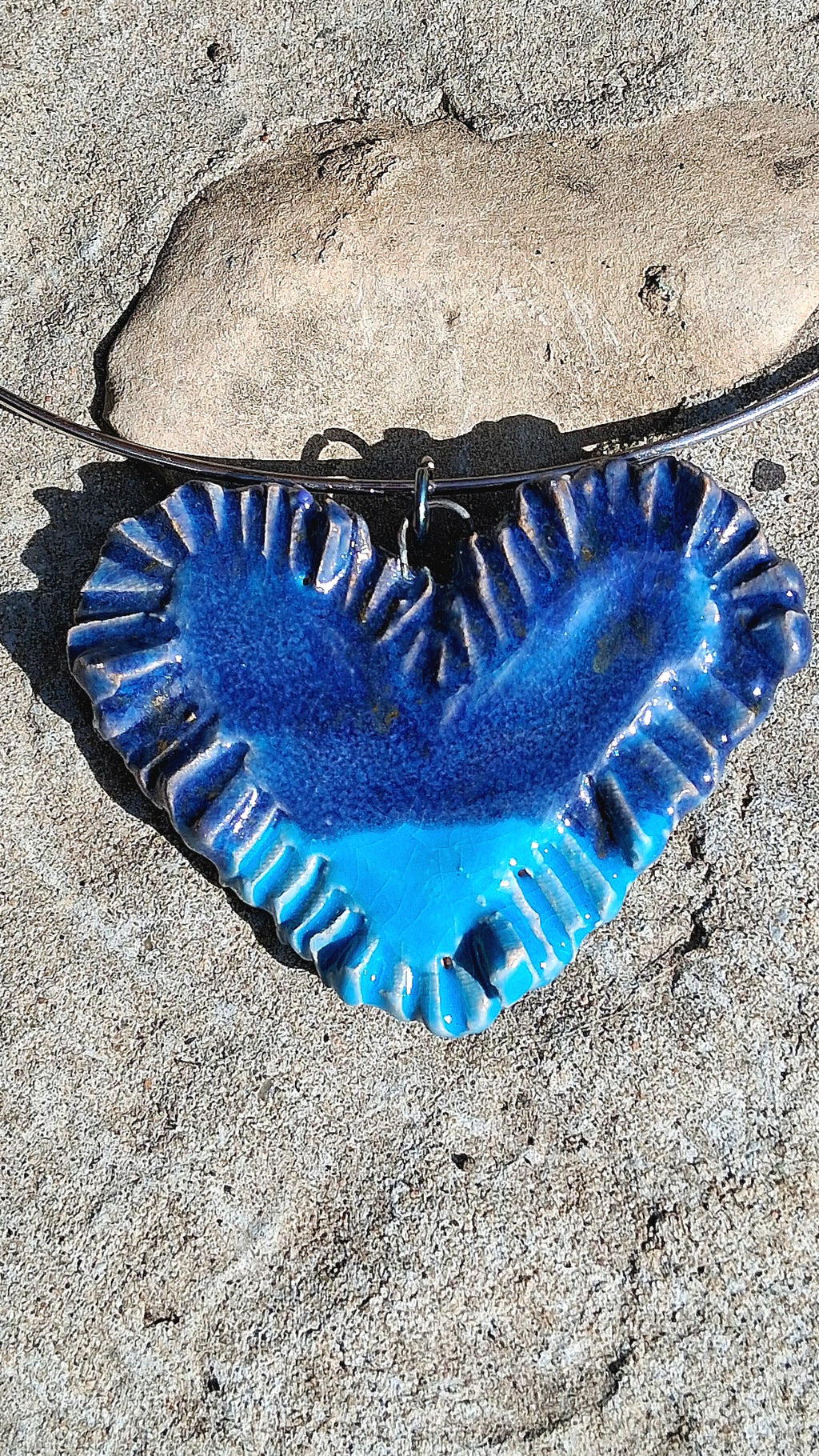 Heart pottery pendant - blue