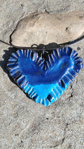 Heart pottery pendant - blue