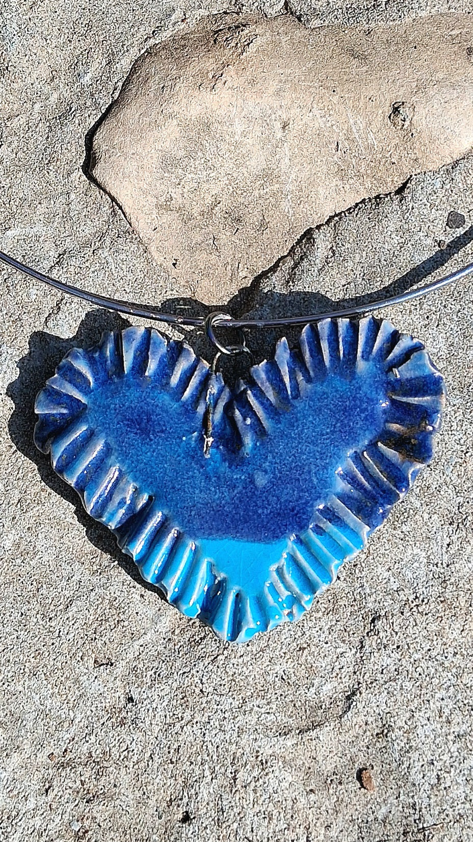 Heart pottery pendant - blue
