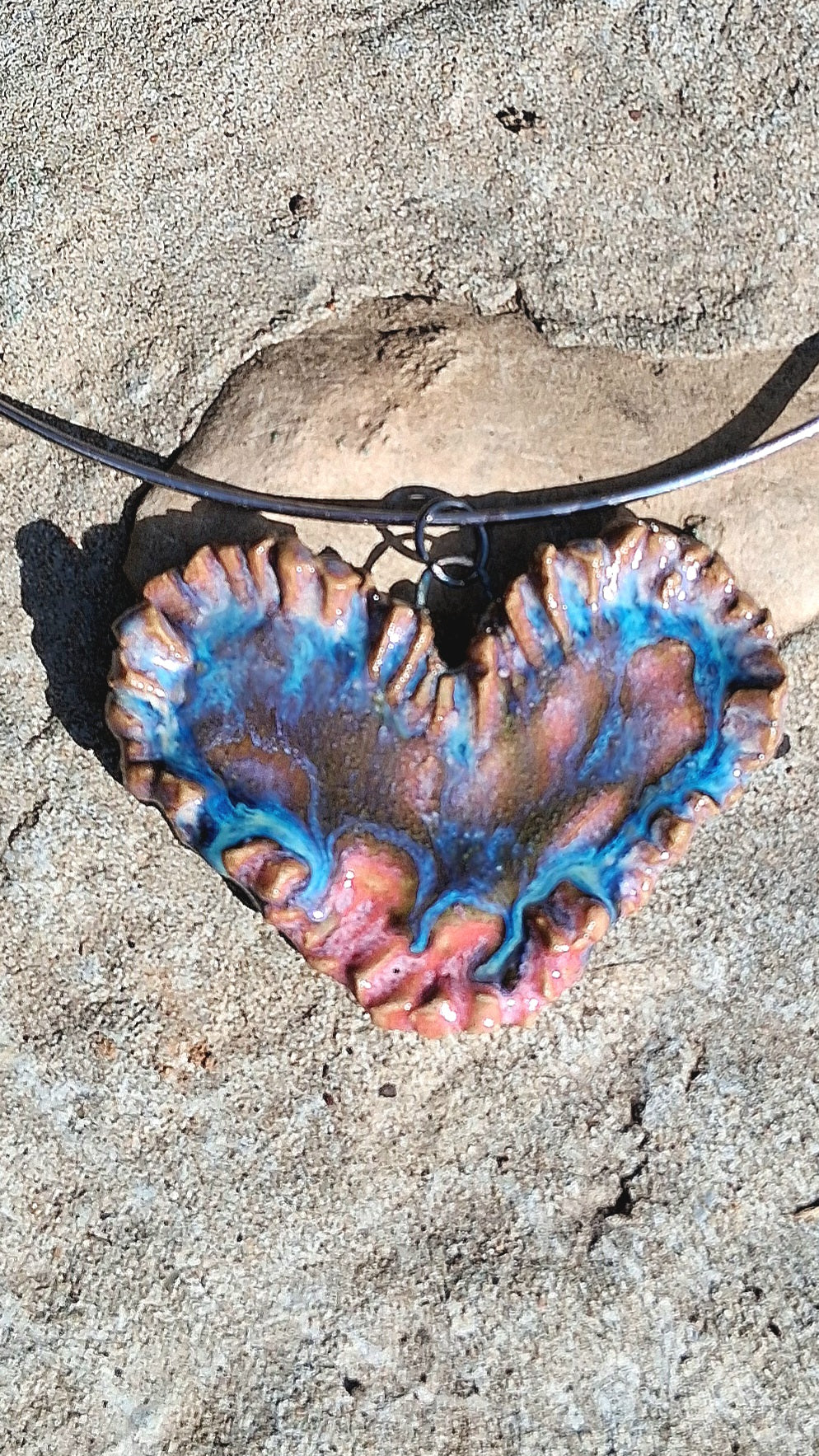 Heart Pottery Pendant - mulit